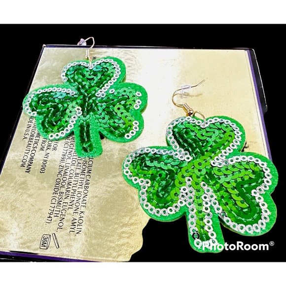 Shamrock Earrings Dangle Hooks Sequins St Patrick's Day Party Irish Fest… - Picture 6 of 12